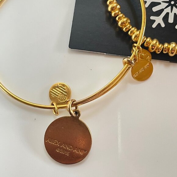 Alex and Ani Holiday Winter Set of 2 Snowflake Charm Gold Bracelet - Picture 3 of 3